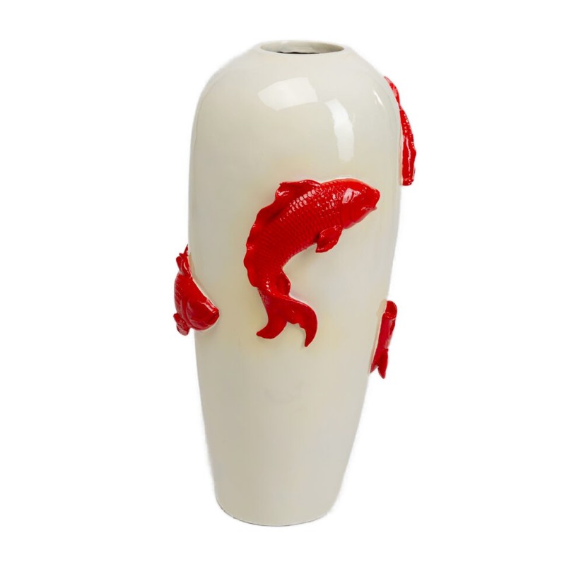 White and Red Japanese-Style Vase - Kois - Kare Design