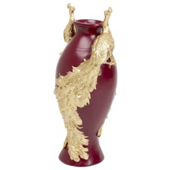 Vase rouge décoré de deux paons dorés en relief - Kare Design