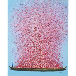 Tableau Touched fleurs pirogue bleu et rose 100x80cm Kare Design