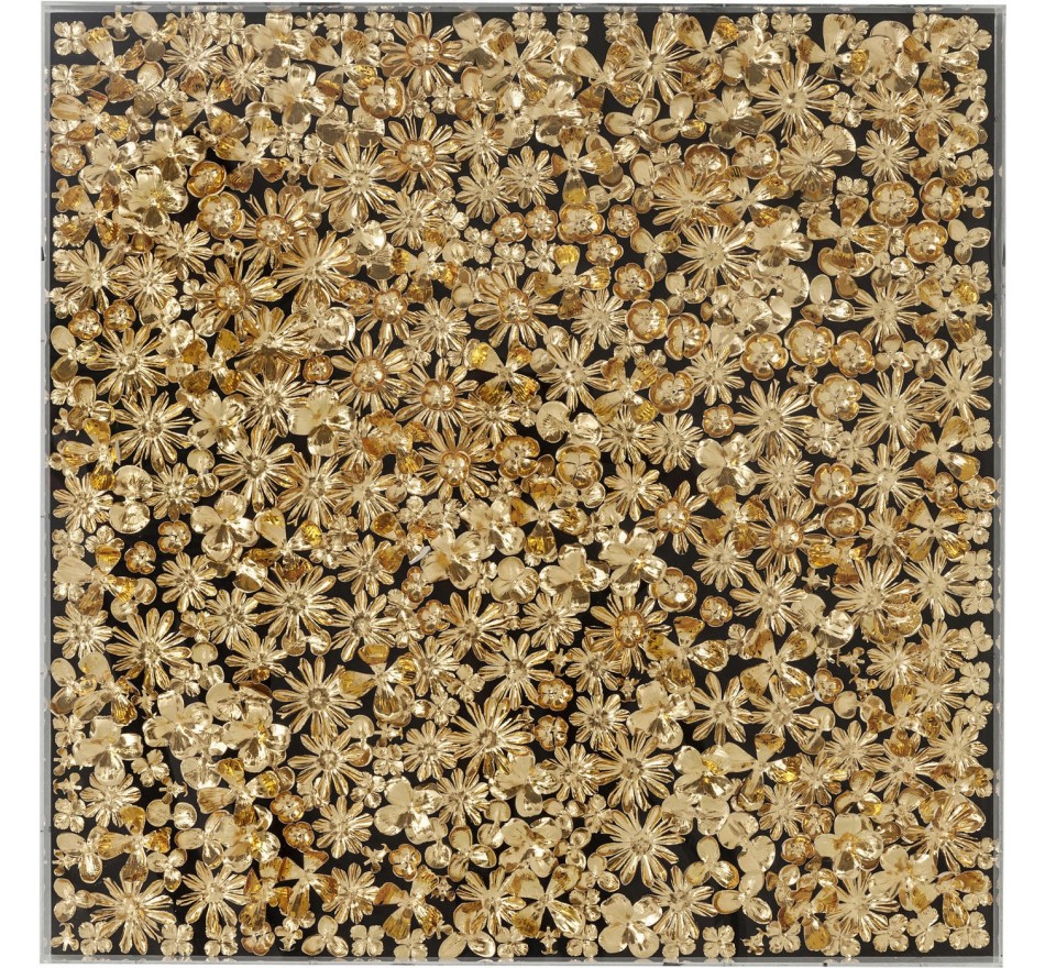 Tableau 3D fleurs dorées 120x120cm Kare Design