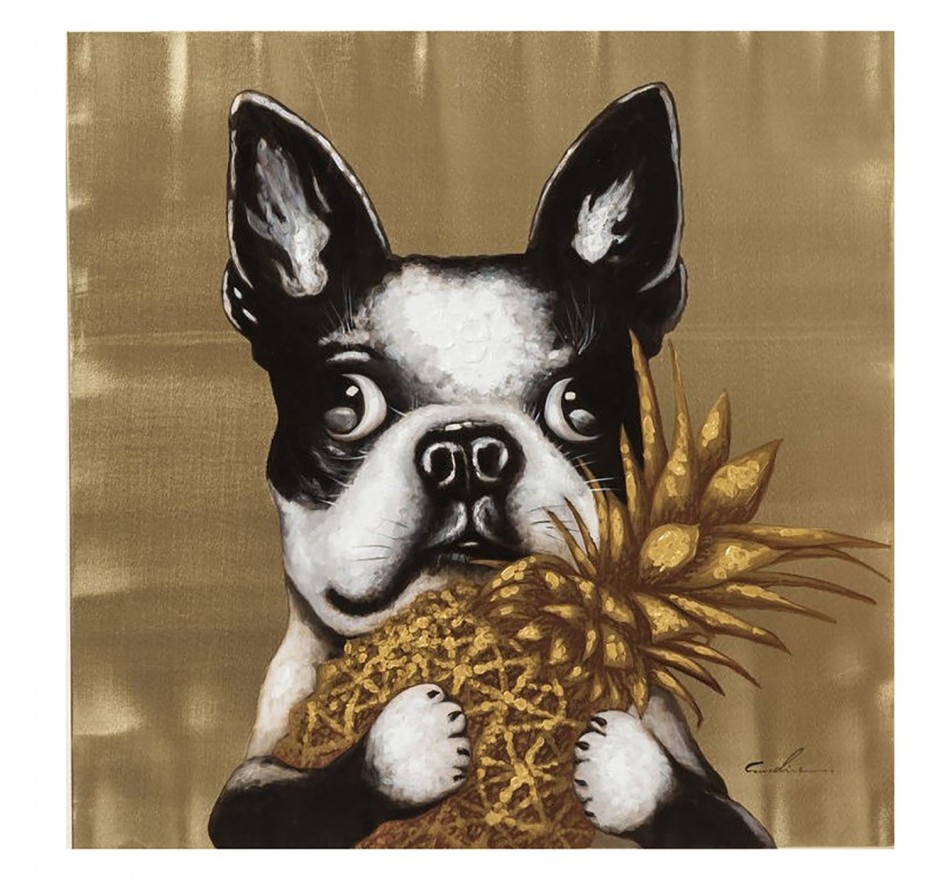Schilderij Touched hond en ananas 80x80cm Kare Design