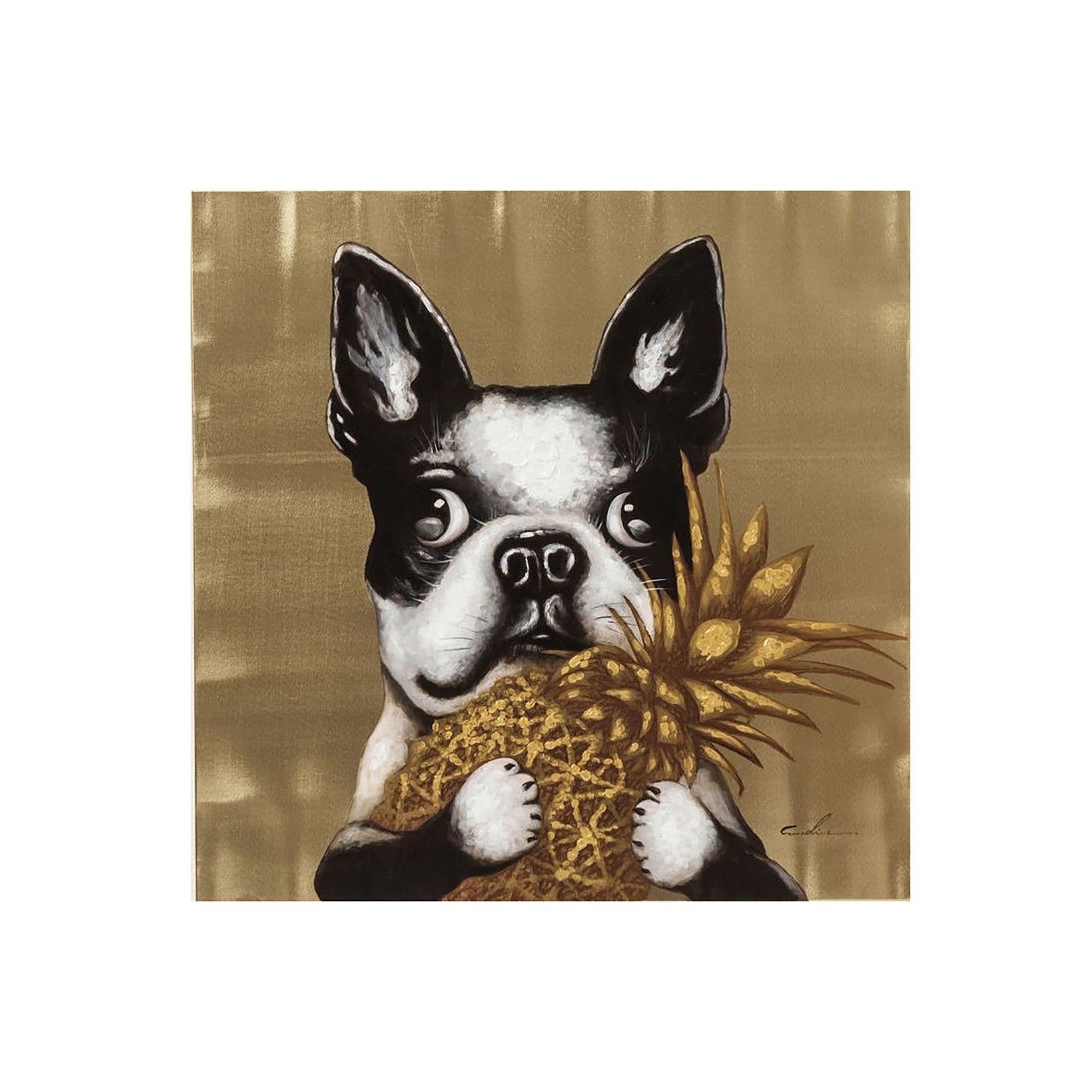 Picture Touched Dog with Pineapple 80x80cm Kare Design