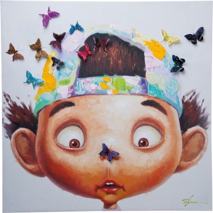 Picture Touched Boy with Butterflies 100x100cm Kare Design