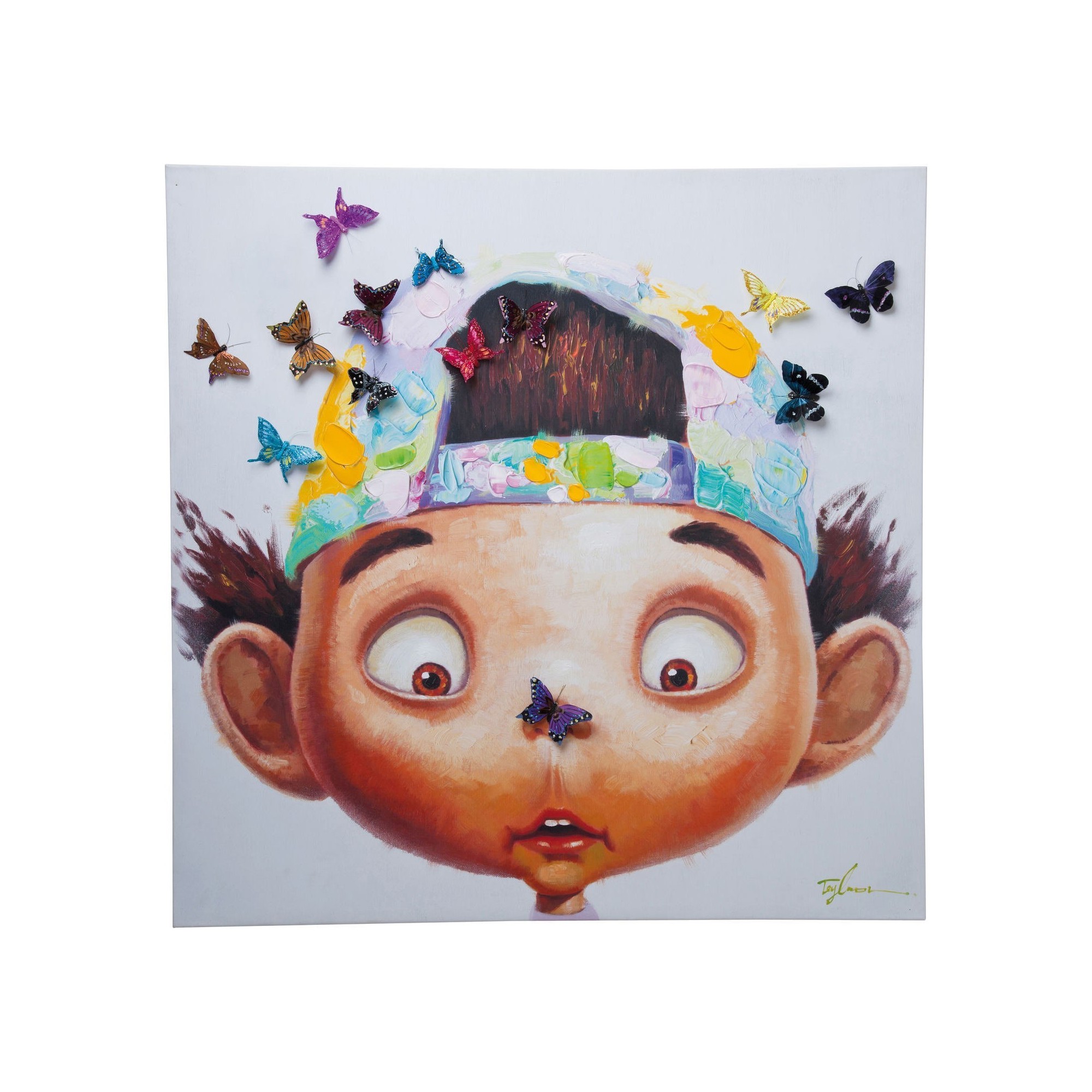 Picture Touched Boy with Butterflies 100x100cm Kare Design