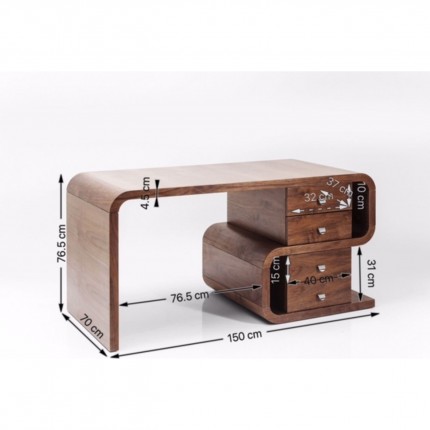Desk Soft Snake Walnut 150x70cm Kare Design
