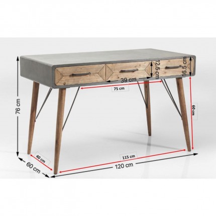 Desk X Factory 3 Drw 120x60cm Kare Design