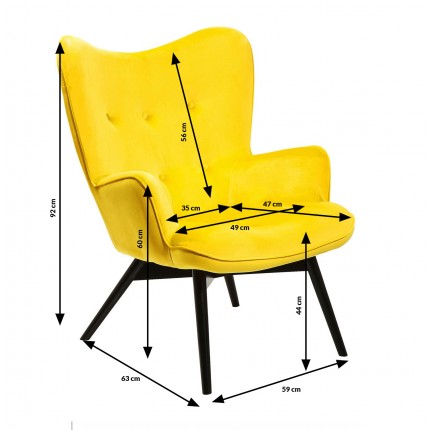 Fauteuil Vicky fluweel geel Kare Design