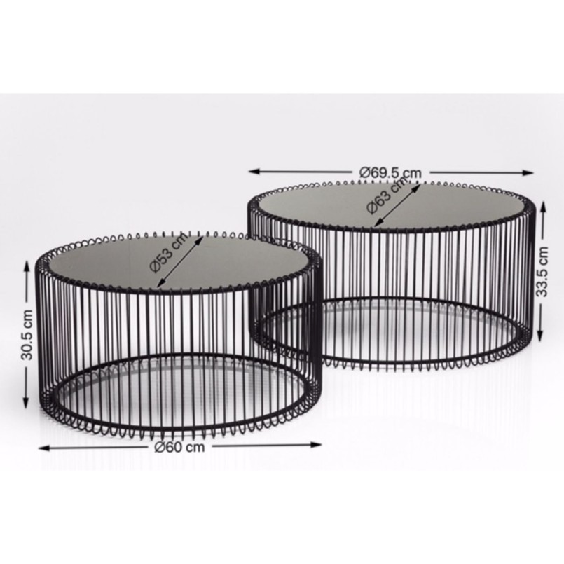 Table basse ronde Wire noir 2/set Kare Design
