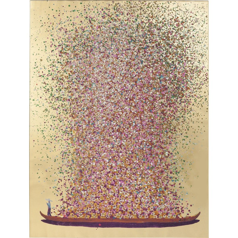 Tableau Touched fleurs pirogue doré et rose 80x100cm Kare Design