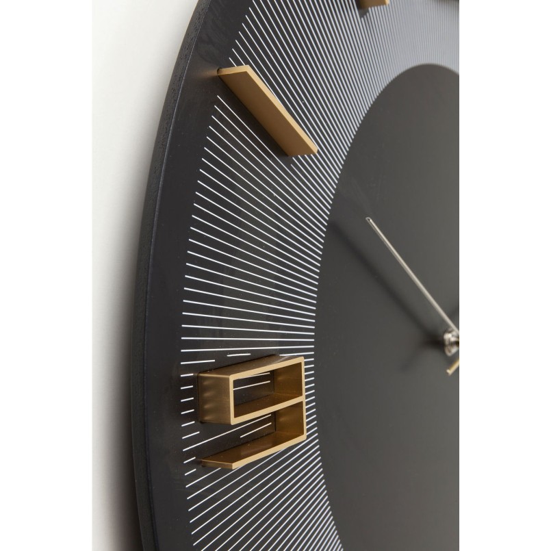 Horloge murale Leonardo noire et dorée Kare Design
