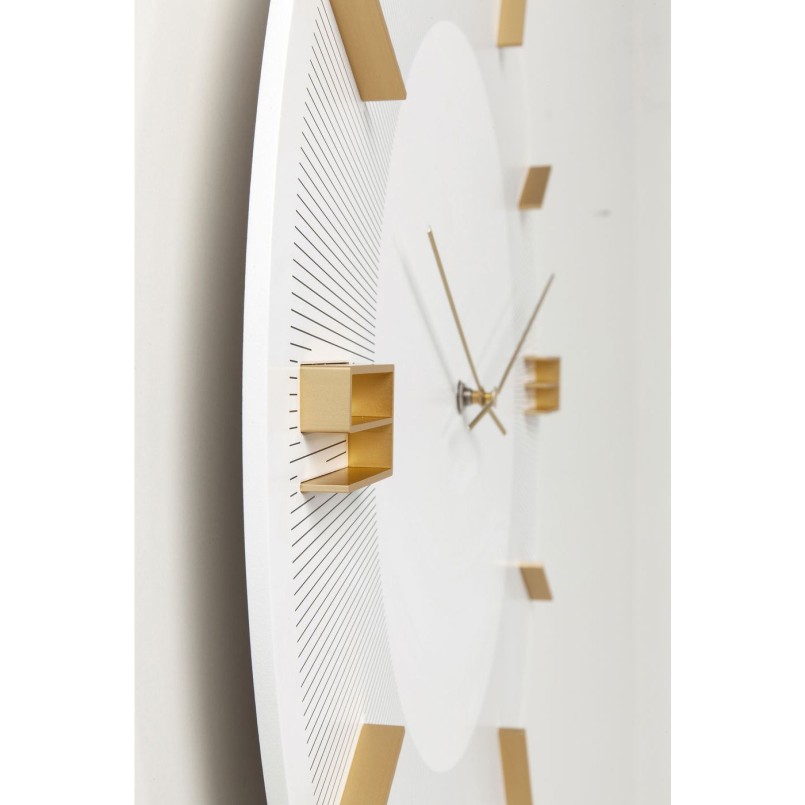Horloge murale Leonardo blanche et dorée Kare Design