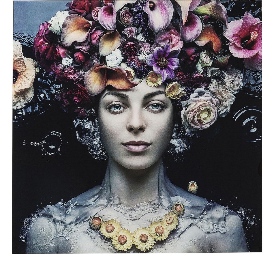 Tableau en verre femme fleurs pastel 120x120cm Kare Design