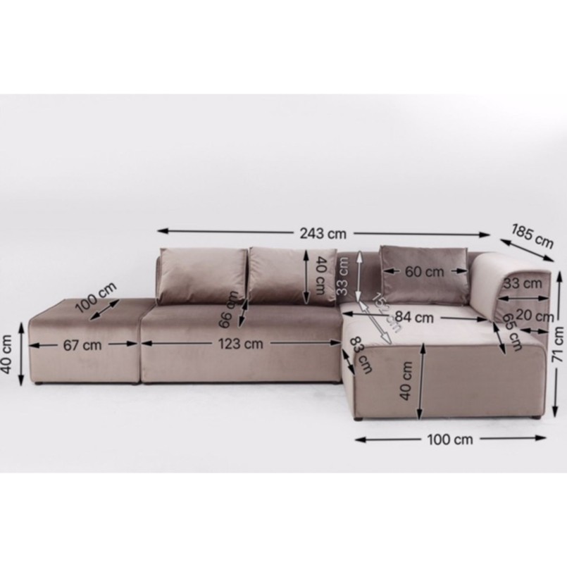 Canapé Infinity Rich velours droite taupe Kare Design