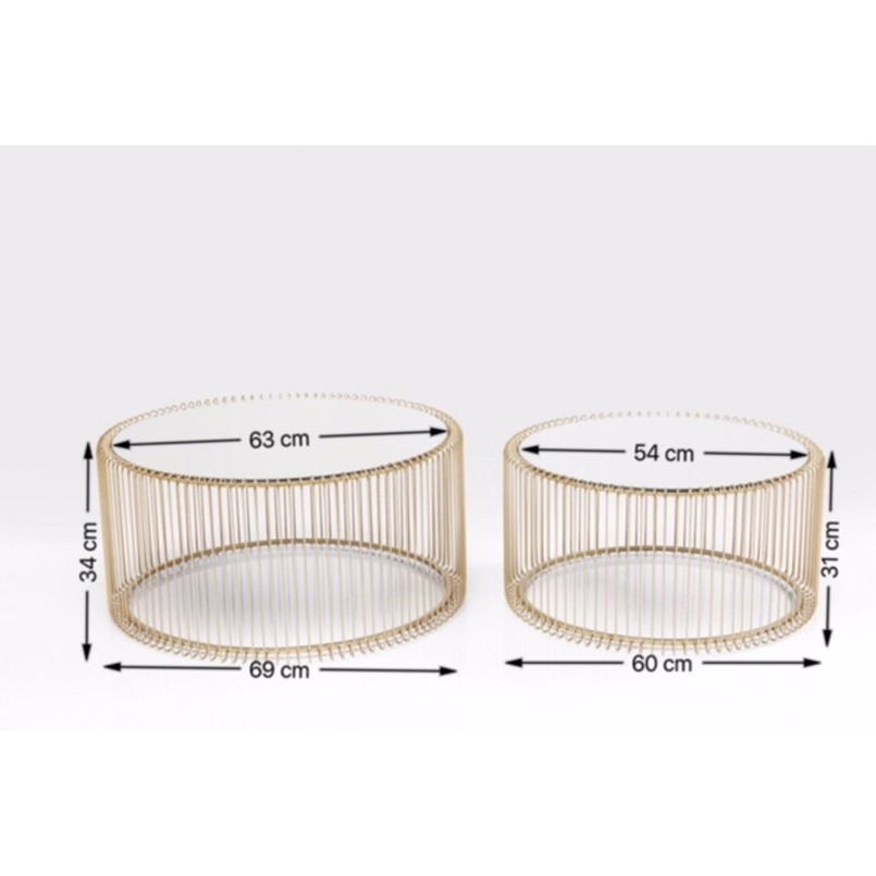 Tables basses rondes Wire laiton set de 2 Kare Design