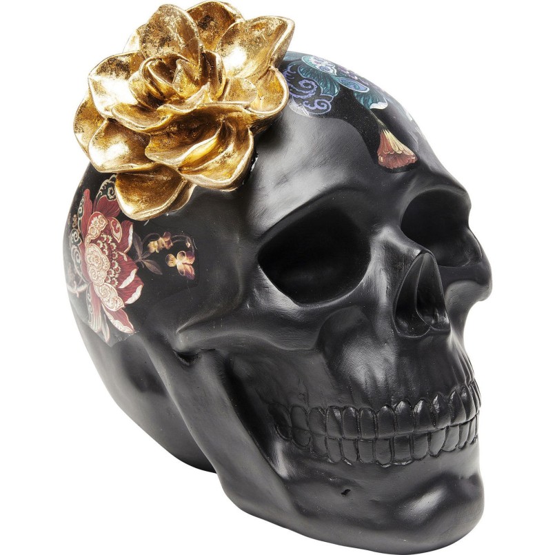 Déco crâne noir fleurs 22cm Kare Design