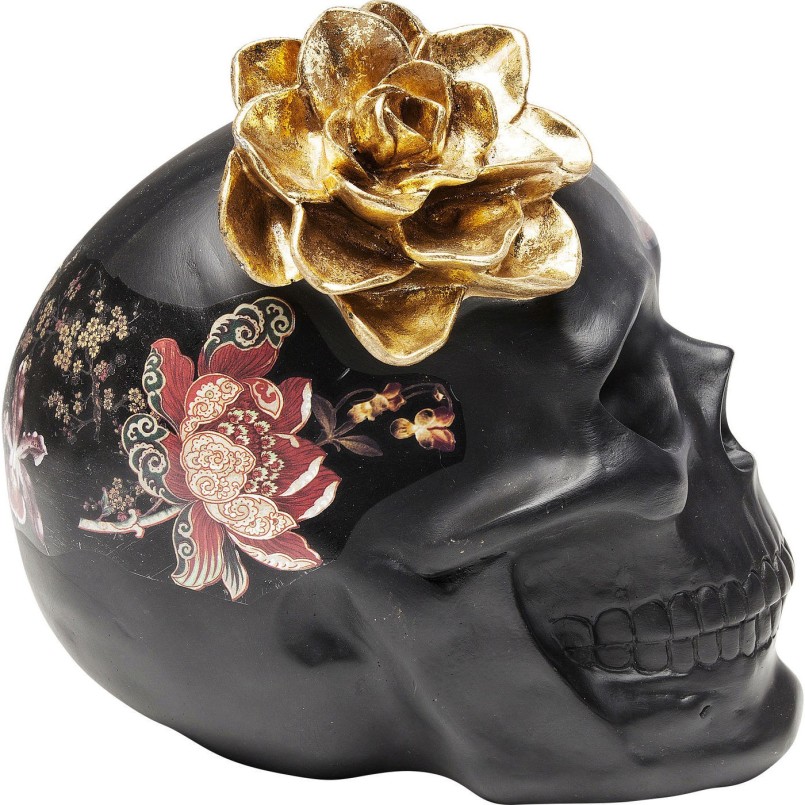 Déco crâne noir fleurs 22cm Kare Design