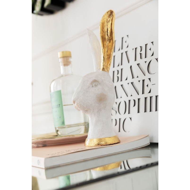 Déco tête de lapin blanc et doré 30cm Kare Designgn