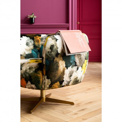 Swivel armchair yellow peonies Kare Design