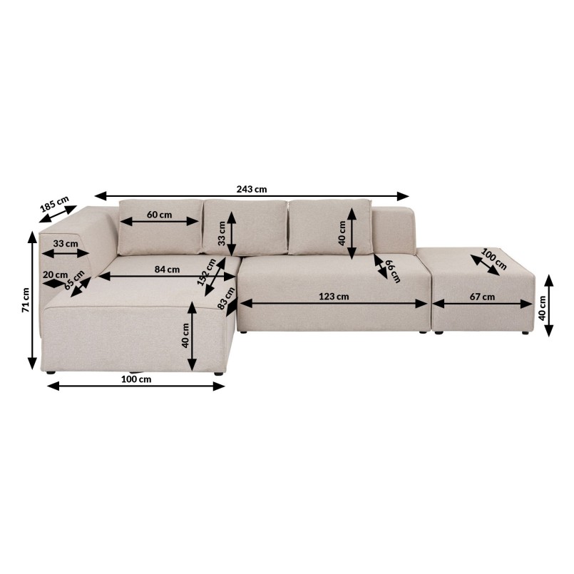 Canapé d angle Infinity Ottomane crème gauche