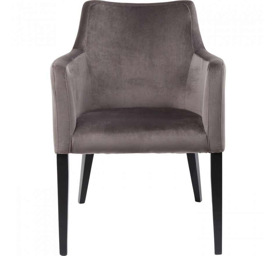Stoel met armleuningen Mode fluweel grijs zwarte voeten Kare Design
